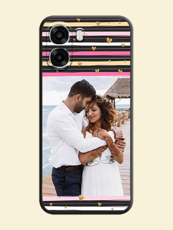 Multicolor Lines and Golden Love Symbols Design on Photo On Space Black Custom Soft Matte Mobile Back Cover - Oppo A6s 5G