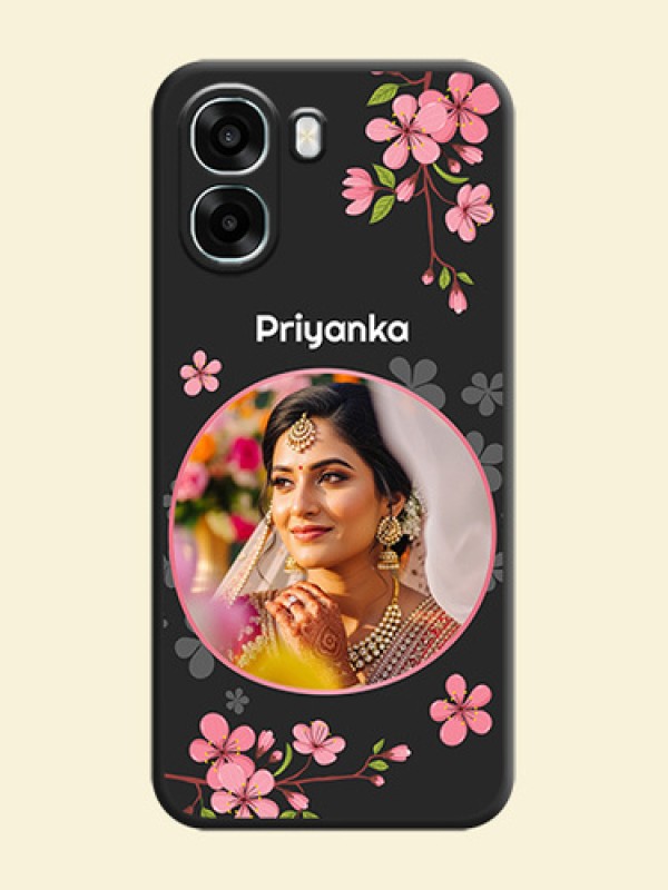 Round Image with Pink Color Floral Design on Photo On Space Black Custom Soft Matte Mobile Back Cover - Oppo A6s 5G