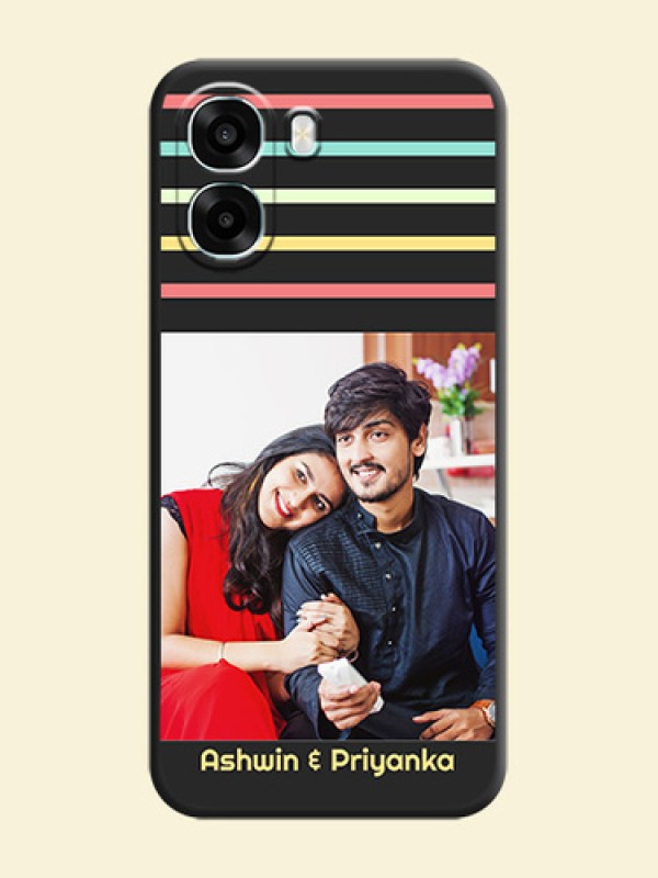Color Stripes with Photo and Text on Photo On Space Black Custom Soft Matte Mobile Back Cover - Oppo A6s 5G