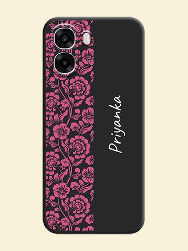 Pink Floral Pattern Design With Custom Text On Space Black Custom Soft Matte Mobile Back Cover - Oppo A6s 5G