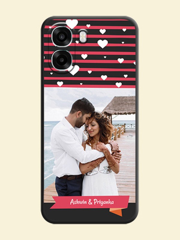 White Color Love Symbols with Pink Lines Pattern On Space Black Custom Soft Matte Mobile Back Cover - Oppo A6x 4G