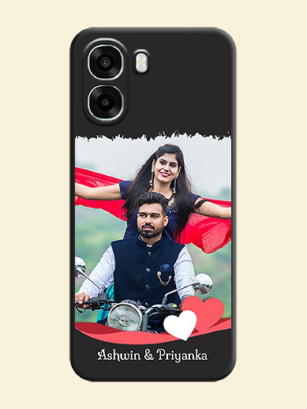 Pin Color Love Shaped Ribbon Design with Text On Space Black Custom Soft Matte Mobile Back Cover - Oppo A6x 4G