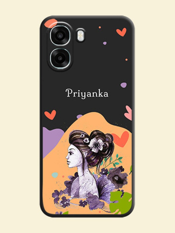 Namecase For Her With Fancy Lady Image On Space Black Custom Soft Matte Mobile Back Cover - Oppo A6x 4G