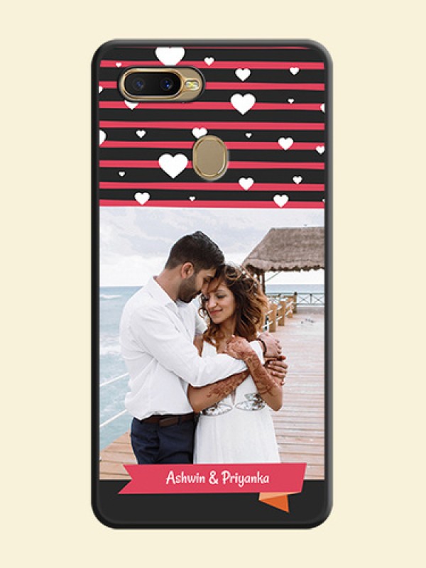 White Color Love Symbols with Pink Lines Pattern on Space Black Custom Soft Matte Phone Cases - Oppo A7