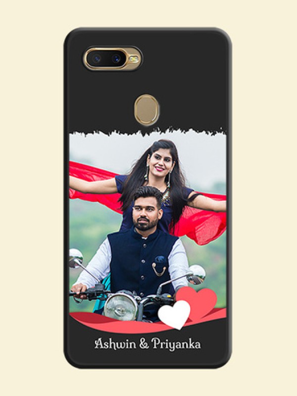 Pin Color Love Shaped Ribbon Design with Text on Space Black Custom Soft Matte Phone Back Cover - Oppo A7