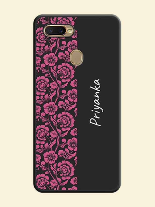 Pink Floral Pattern Design With Custom Text On Space Black Personalized Soft Matte Phone Covers -Oppo A7