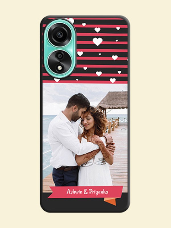 White Color Love Symbols with Pink Lines Pattern on Space Black Custom Soft Matte Phone Cases - Oppo A78 4G