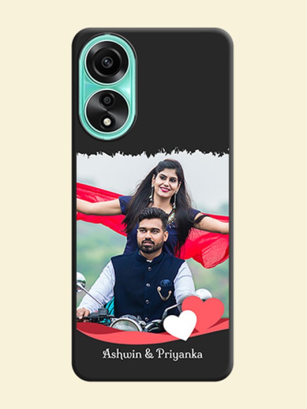 Pink Color Love Shaped Ribbon Design with Text on Space Black Custom Soft Matte Phone Back Cover - Oppo A78 4G