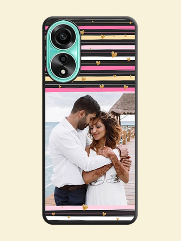 Multicolor Lines and Golden Love Symbols Design - Photo on Space Black Soft Matte Mobile Cover - Oppo A78 4G