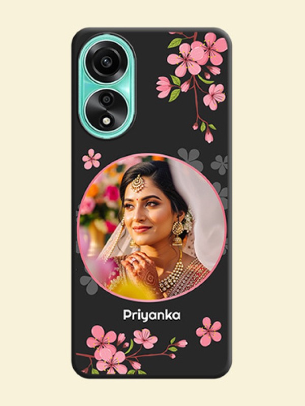 Round Image with Pink Color Floral Design - Photo on Space Black Soft Matte Back Cover - Oppo A78 4G