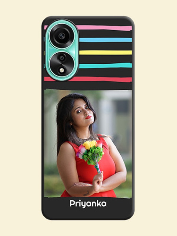 Multicolor Lines with Image on Space Black Personalized Soft Matte Phone Covers - Oppo A78 4G