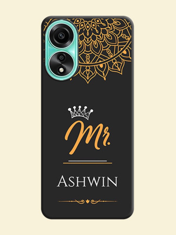 Mr Name with Floral Design on Personalised Space Black Soft Matte Cases - Oppo A78 4G