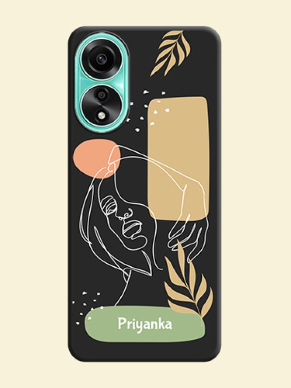 Custom Text With Line Art Of Women & Leaves Design On Space Black Personalized Soft Matte Phone Covers - Oppo A78 4G