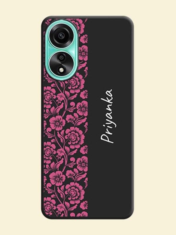 Pink Floral Pattern Design With Custom Text On Space Black Personalized Soft Matte Phone Covers - Oppo A78 4G