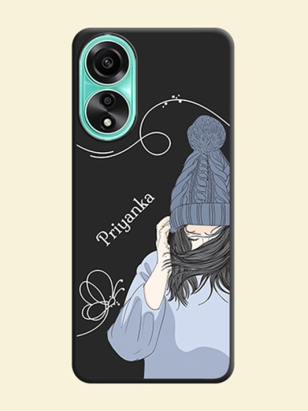 Girl With Blue Winter Outfiit Custom Text Design On Space Black Personalized Soft Matte Phone Covers - Oppo A78 4G