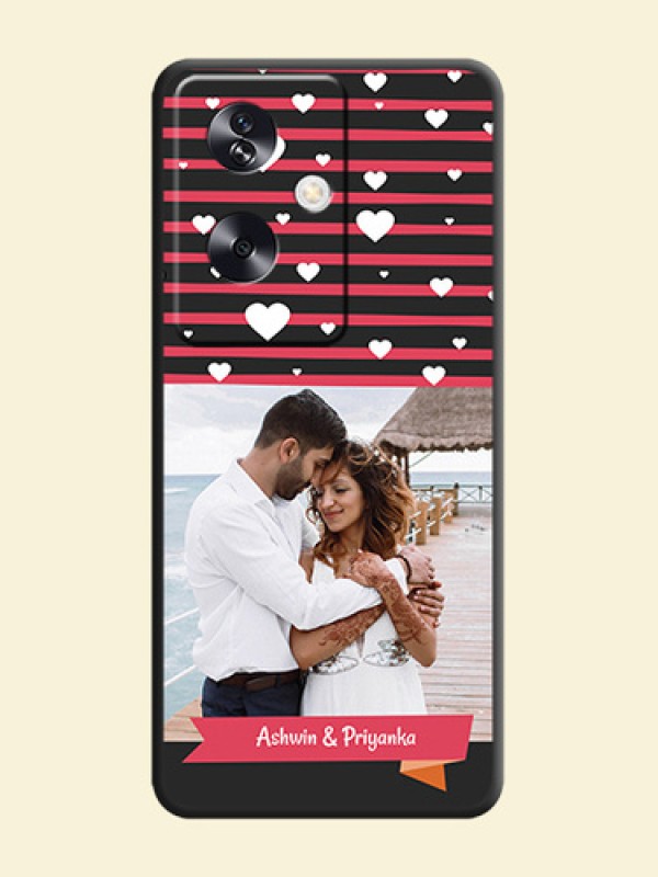 White Color Love Symbols with Pink Lines Pattern On Space Black Custom Soft Matte Mobile Back Cover - Oppo A79 5G