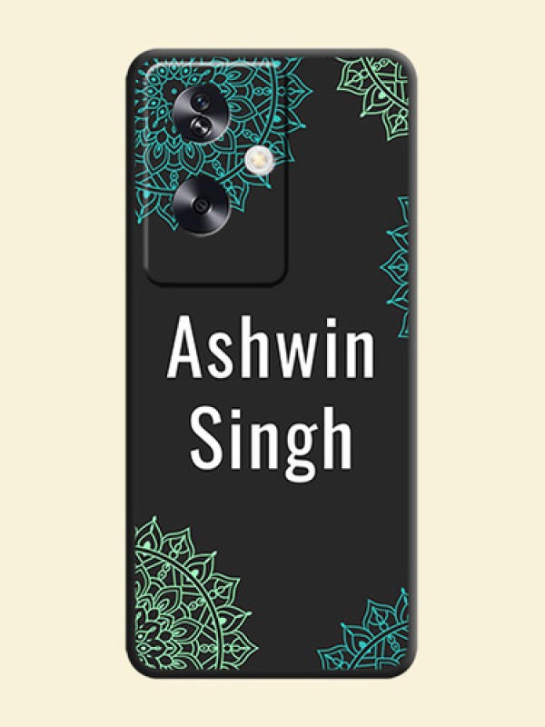 Your Name with Floral Design On Space Black Custom Soft Matte Mobile Back Cover - Oppo A79 5G