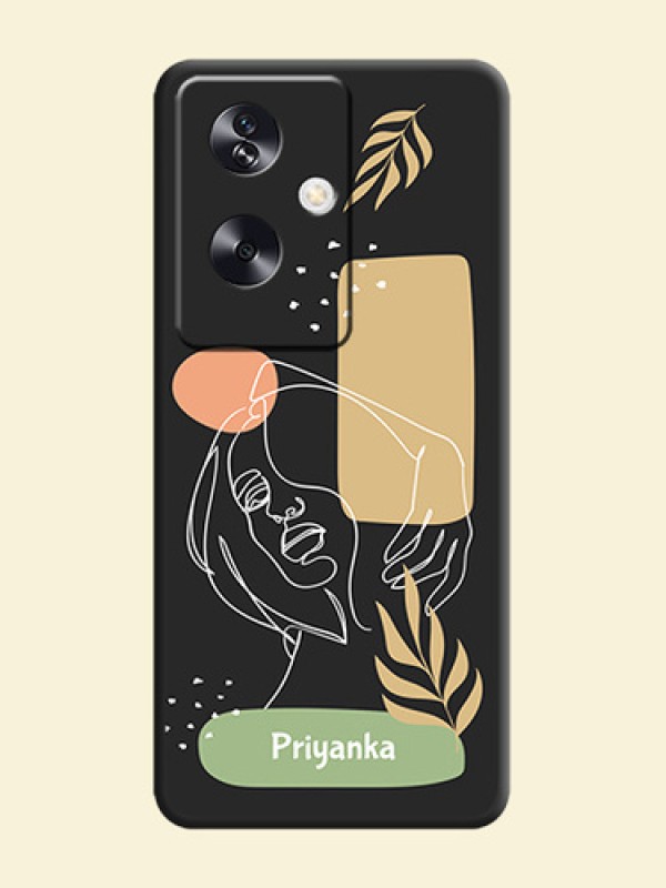 Custom Text With Line Art Of Women & Leaves Design On Space Black Custom Soft Matte Mobile Back Cover - Oppo A79 5G