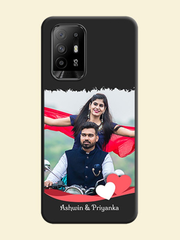 Pin Color Love Shaped Ribbon Design with Text on Space Black Custom Soft Matte Phone Back Cover - Oppo F19 Pro Plus 5G
