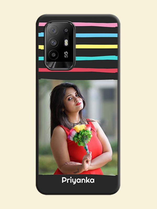 Multicolor Lines with Image on Space Black Personalized Soft Matte Phone Covers - Oppo F19 Pro Plus 5G
