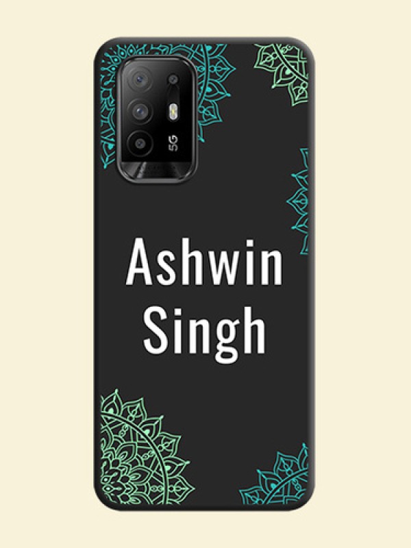 Your Name with Floral Design on Space Black Custom Soft Matte Back Cover - Oppo F19 Pro Plus 5G