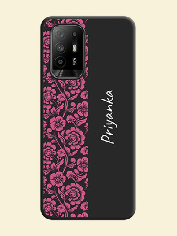 Pink Floral Pattern Design With Custom Text On Space Black Personalized Soft Matte Phone Covers -Oppo F19 Pro Plus 5G