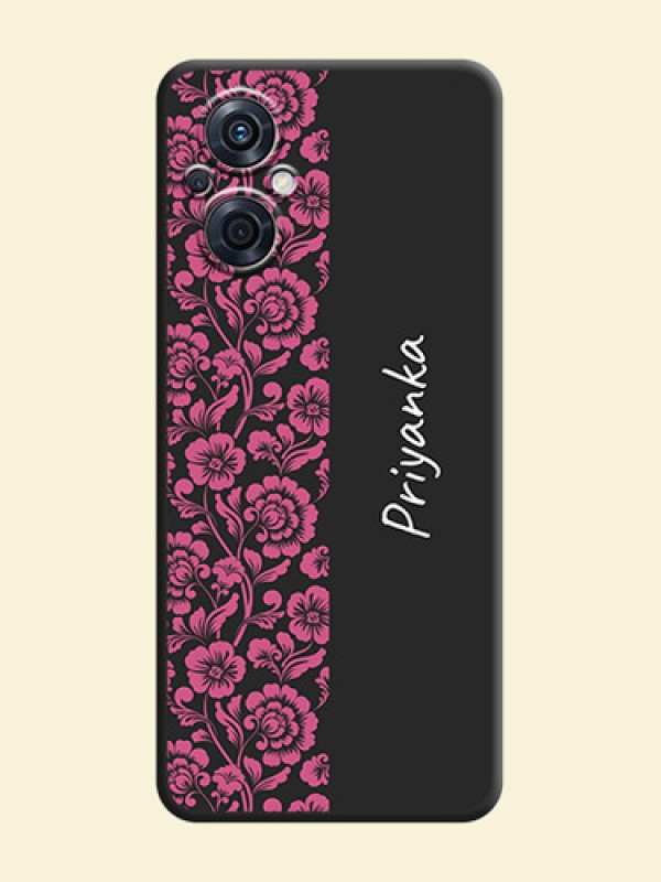 Pink Floral Pattern Design With Custom Text On Space Black Personalized Soft Matte Phone Covers -Oppo F21 Pro 5G