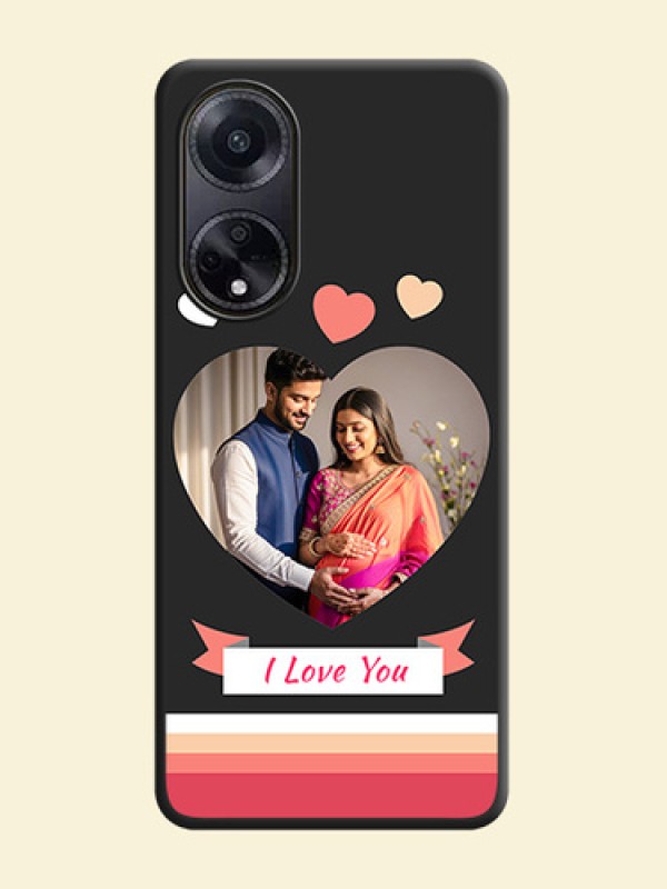 Love Shaped Photo with Colorful Stripes on Personalised Space Black Soft Matte Cases - Oppo F23 5G
