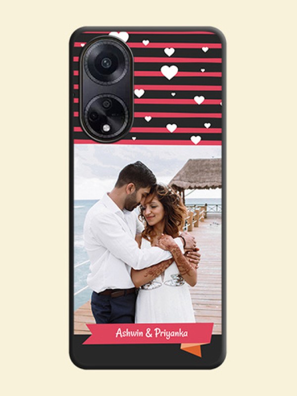 White Color Love Symbols with Pink Lines Pattern on Space Black Custom Soft Matte Phone Cases - Oppo F23 5G