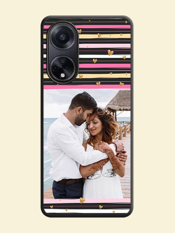 Multicolor Lines and Golden Love Symbols Design - Photo on Space Black Soft Matte Mobile Cover - Oppo F23 5G