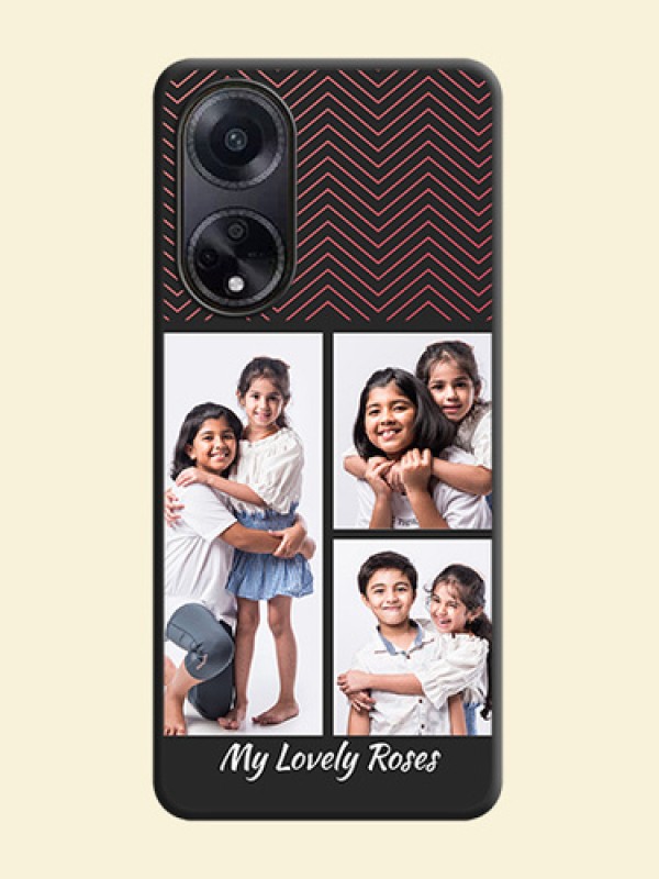 Wave Pattern with 3 Image Holder on Space Black Custom Soft Matte Back Cover - Oppo F23 5G