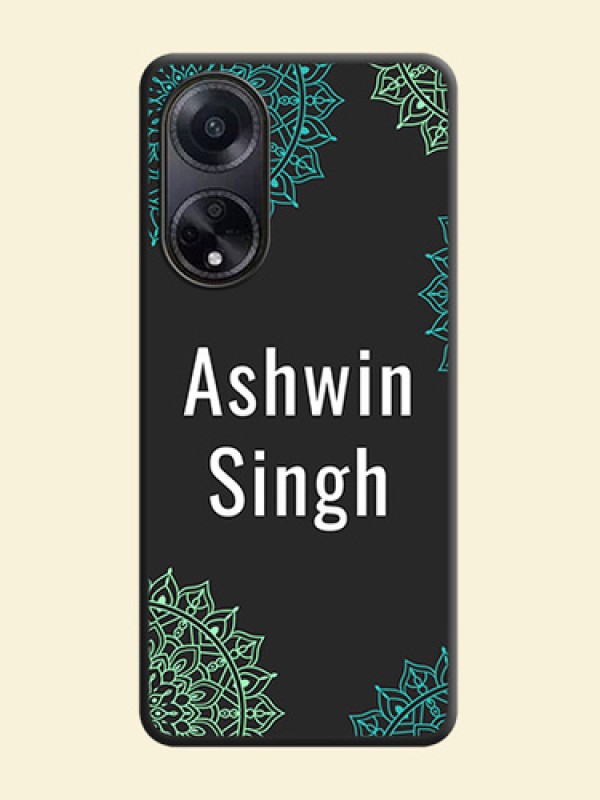 Your Name with Floral Design on Space Black Custom Soft Matte Back Cover - Oppo F23 5G