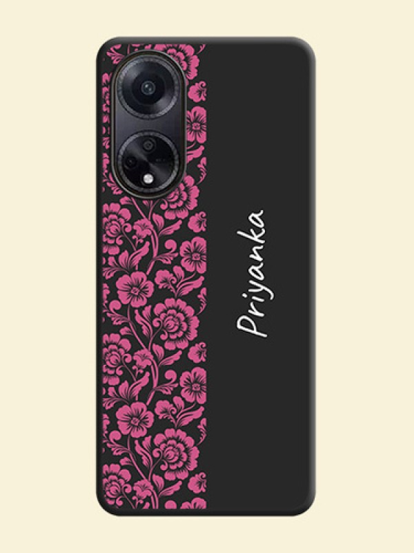 Pink Floral Pattern Design With Custom Text On Space Black Personalized Soft Matte Phone Covers - Oppo F23 5G