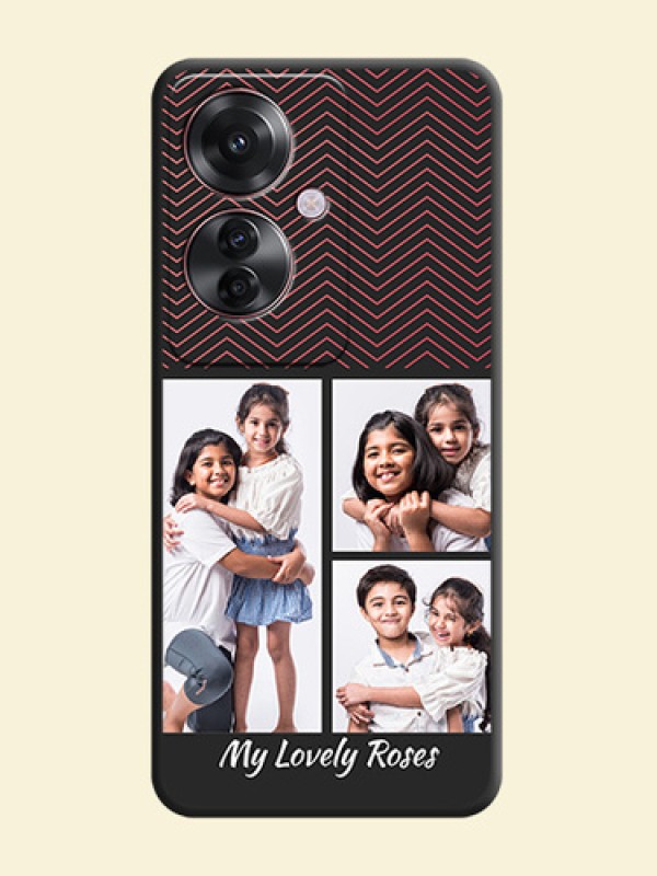 Wave Pattern with 3 Image Holder On Space Black Custom Soft Matte Mobile Back Cover - Oppo F25 Pro 5G