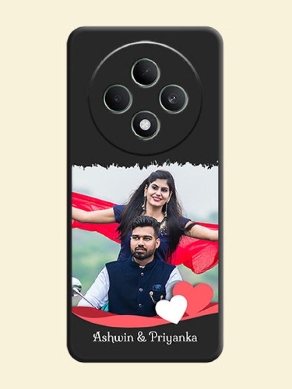 Pin Color Love Shaped Ribbon Design with Text On Space Black Custom Soft Matte Mobile Back Cover - Oppo F27 5G
