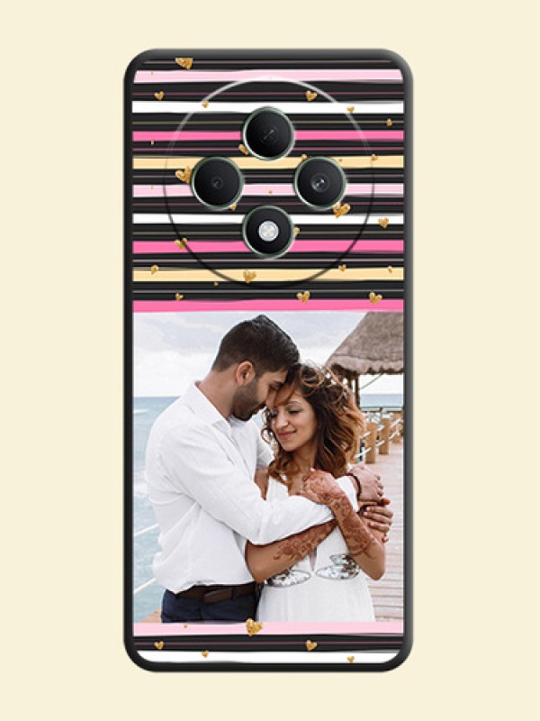 Multicolor Lines and Golden Love Symbols Design on Photo On Space Black Custom Soft Matte Mobile Back Cover - Oppo F27 5G