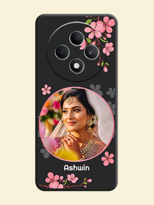 Round Image with Pink Color Floral Design on Photo On Space Black Custom Soft Matte Mobile Back Cover - Oppo F27 5G