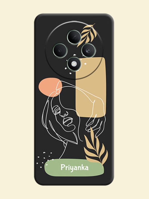 Custom Text With Line Art Of Women & Leaves Design On Space Black Custom Soft Matte Mobile Back Cover - Oppo F27 5G