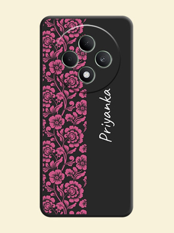 Pink Floral Pattern Design With Custom Text On Space Black Custom Soft Matte Mobile Back Cover - Oppo F27 5G