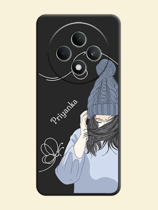 Girl With Blue Winter Outfiit Custom Text Design On Space Black Custom Soft Matte Mobile Back Cover - Oppo F27 5G