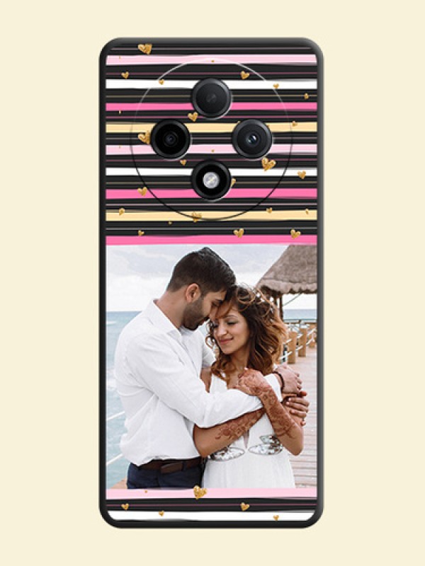 Multicolor Lines and Golden Love Symbols Design on Photo On Space Black Custom Soft Matte Mobile Back Cover - Oppo F27 Pro Plus 5G