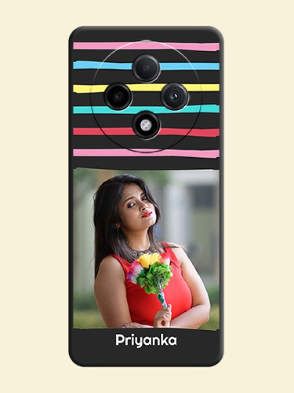Multicolor Lines with Image On Space Black Custom Soft Matte Mobile Back Cover - Oppo F27 Pro Plus 5G