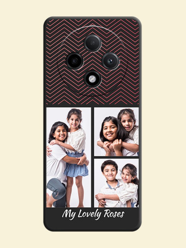 Wave Pattern with 3 Image Holder On Space Black Custom Soft Matte Mobile Back Cover - Oppo F27 Pro Plus 5G