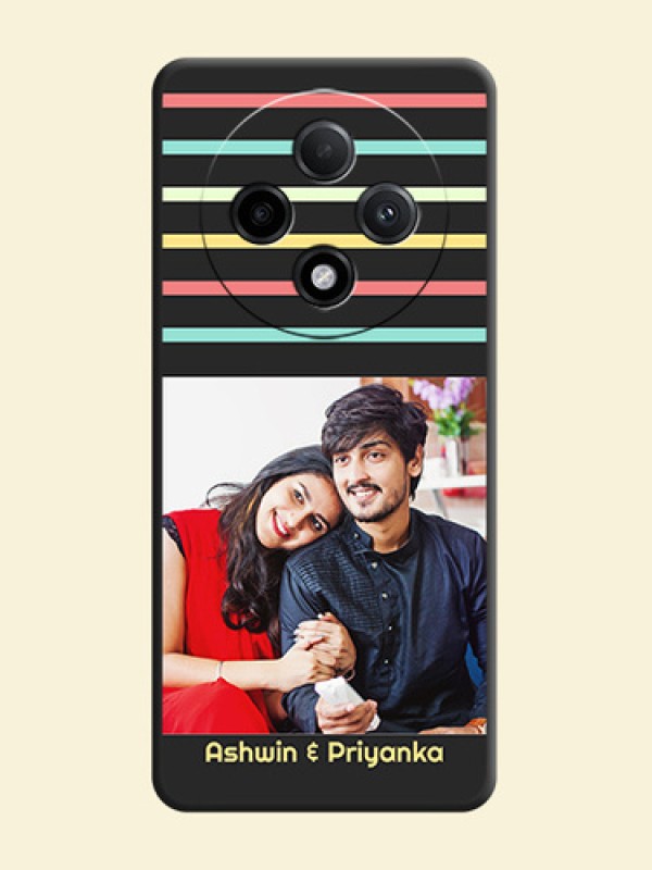 Color Stripes with Photo and Text on Photo On Space Black Custom Soft Matte Mobile Back Cover - Oppo F27 Pro Plus 5G