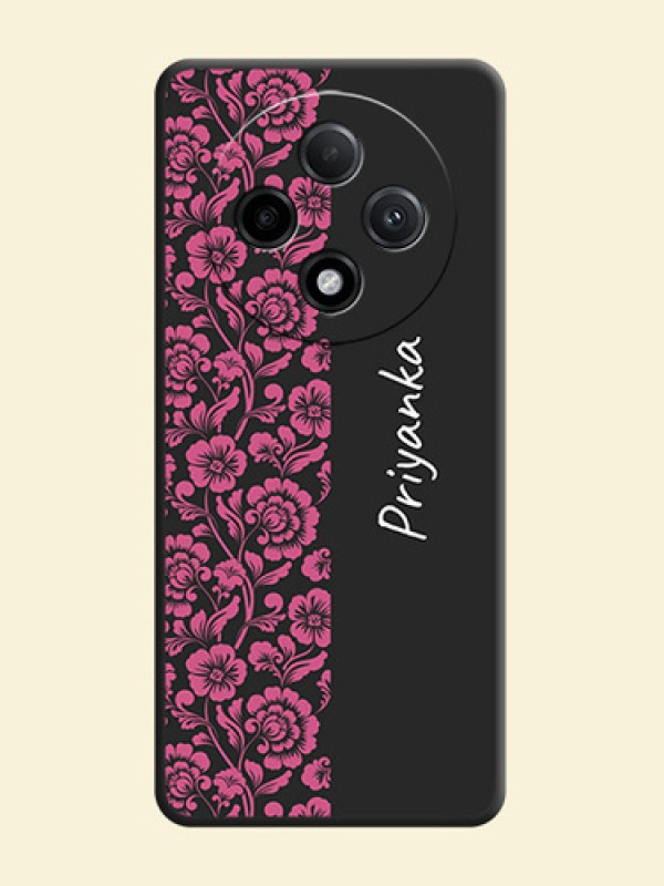 Pink Floral Pattern Design With Custom Text On Space Black Custom Soft Matte Mobile Back Cover - Oppo F27 Pro Plus 5G