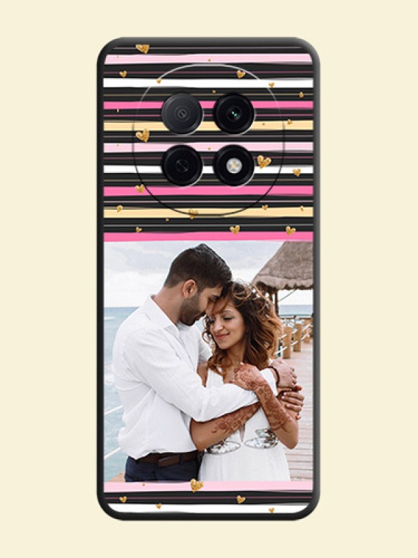 Multicolor Lines and Golden Love Symbols Design on Photo On Space Black Custom Soft Matte Mobile Back Cover - Oppo F29 5G