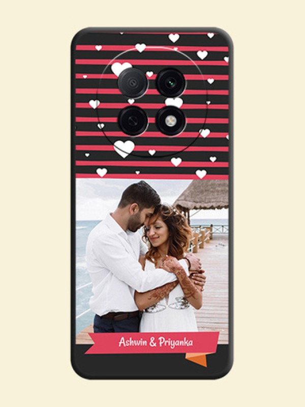 White Color Love Symbols with Pink Lines Pattern On Space Black Custom Soft Matte Mobile Back Cover - Oppo F29 Pro 5G