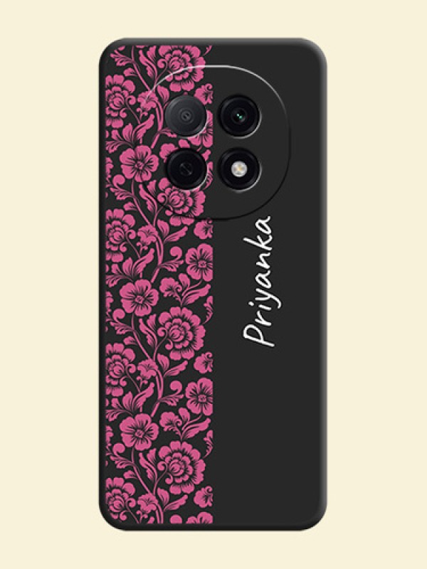 Pink Floral Pattern Design With Custom Text On Space Black Custom Soft Matte Mobile Back Cover - Oppo F29 Pro 5G