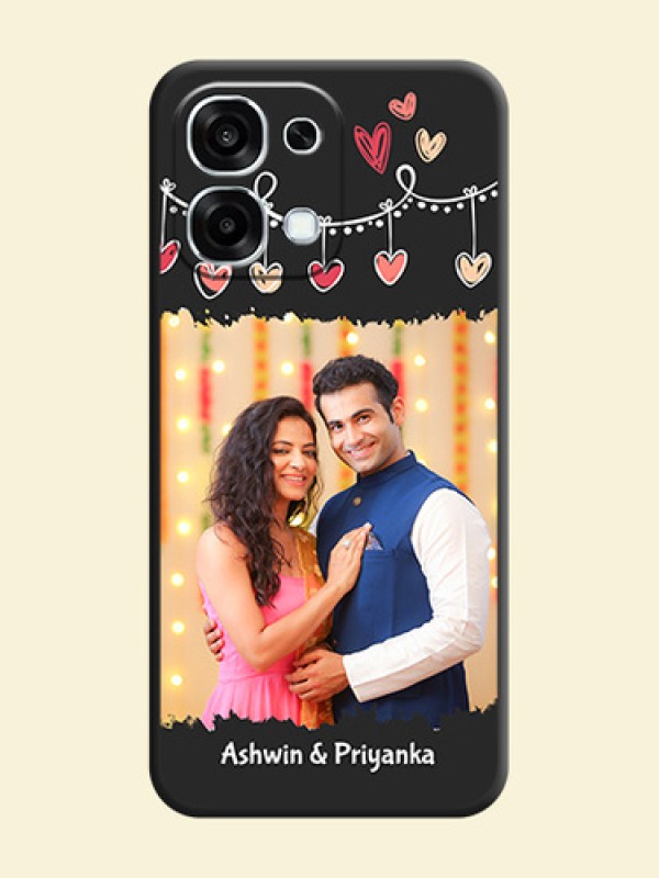 Pink Love Hangings with Name On Space Black Custom Soft Matte Mobile Back Cover - Oppo F31 5G