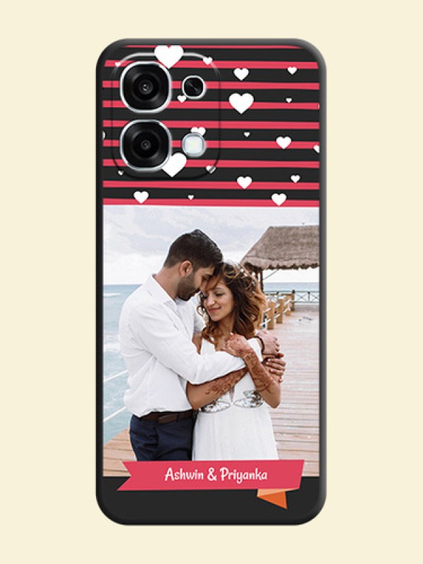 White Color Love Symbols with Pink Lines Pattern On Space Black Custom Soft Matte Mobile Back Cover - Oppo F31 5G